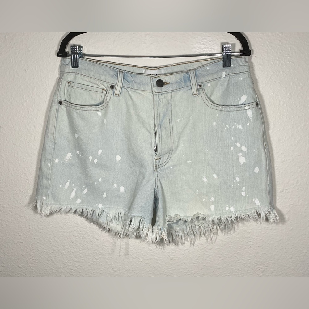 FRAME Denim Le Slouch Paint Splatter High Waist Frayed Hem Shorts Size 30